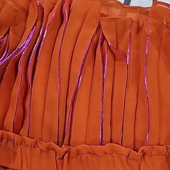 NWOT Anthropologie Neon Pleated Midi Skirt Small Vibrant Medium Orange - Picture 4 of 7